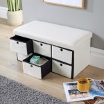 Home Source Circle Fabric Foldable 6-Drawer Storage Ottoman - Beige